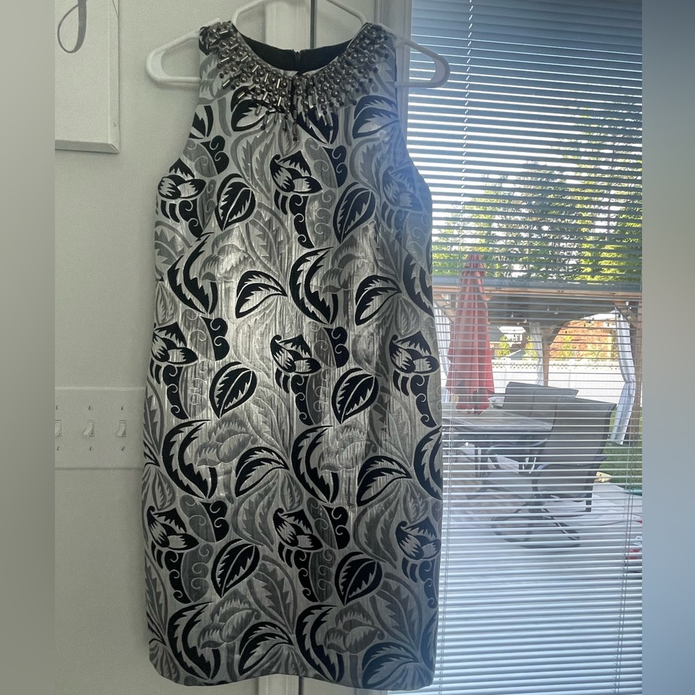 Maggy London Asymmetrical Black and Silver Cocktail Dress